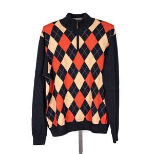 Brooks Brothers Extra Fine Merino Wool Argyle Sweater Men's XL 1/4 Zip Pullover
